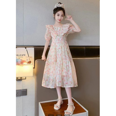 dress girls pinioned wrinkle flower puffy CHN 38 (212608) - dress anak perempuan